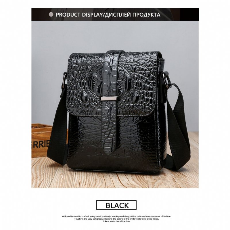 Schoudertassen Heren Luxe Alligator Flap Messenger Bag - Zwart