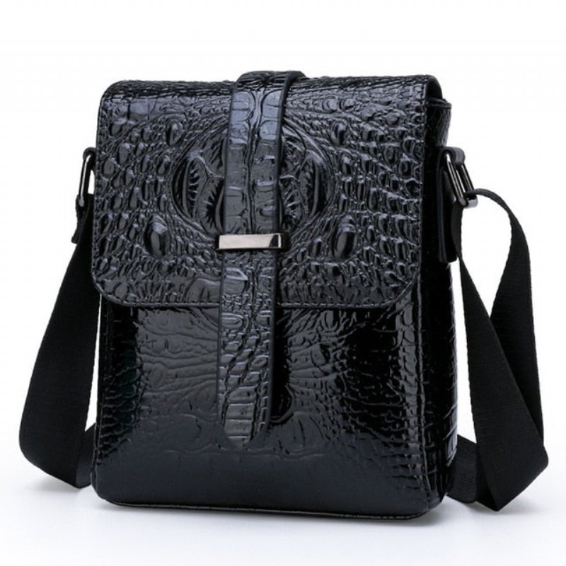 Schoudertassen Heren Luxe Alligator Flap Messenger Bag - Zwart