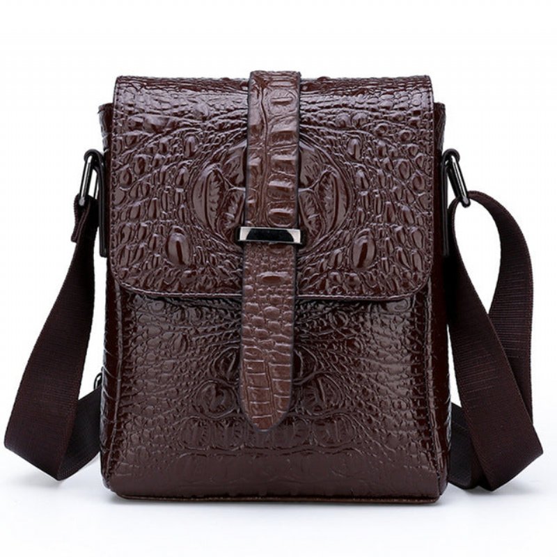 Schoudertassen Heren Luxe Alligator Flap Messenger Bag - Koffie