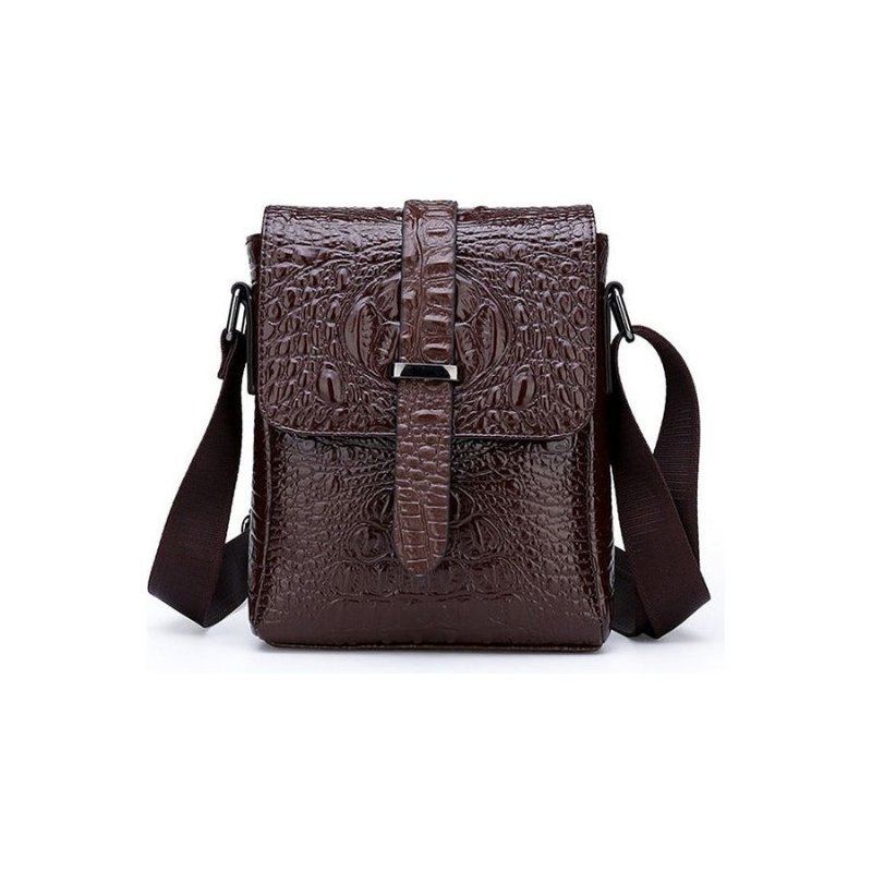 Schoudertassen Heren Luxe Alligator Flap Messenger Bag - Koffie