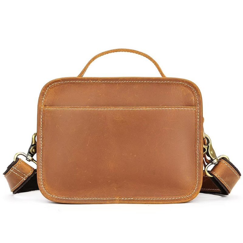 Schoudertassen Heren Luxe Compacte Crossbodytas Echt Leer Met Klep - Bruin