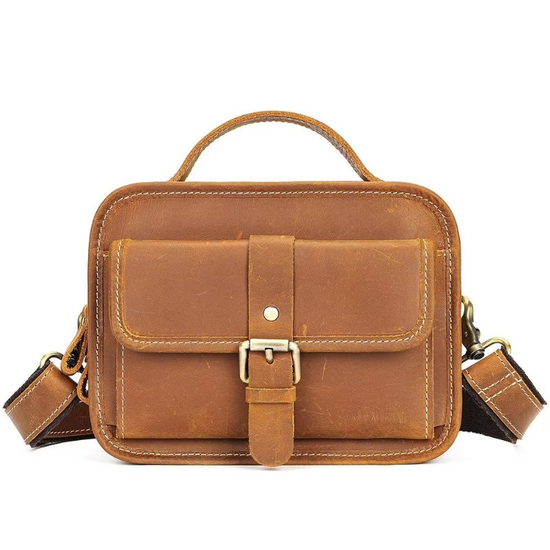 Schoudertassen Heren Luxe Compacte Crossbodytas Echt Leer Met Klep - Bruin