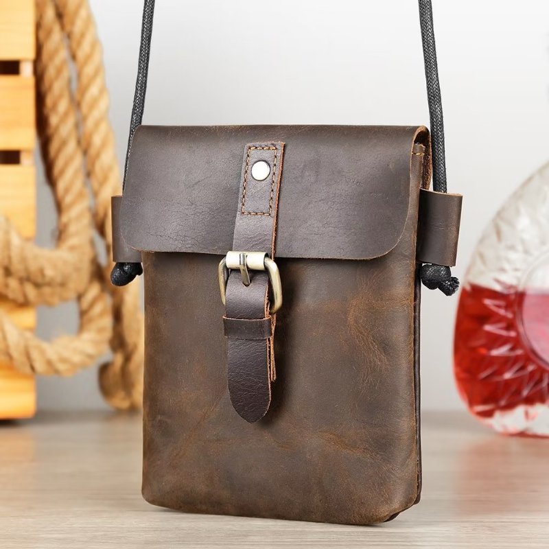 Schoudertassen Heren Luxe Crazy Horse Leren Crossbodytas - Koffie