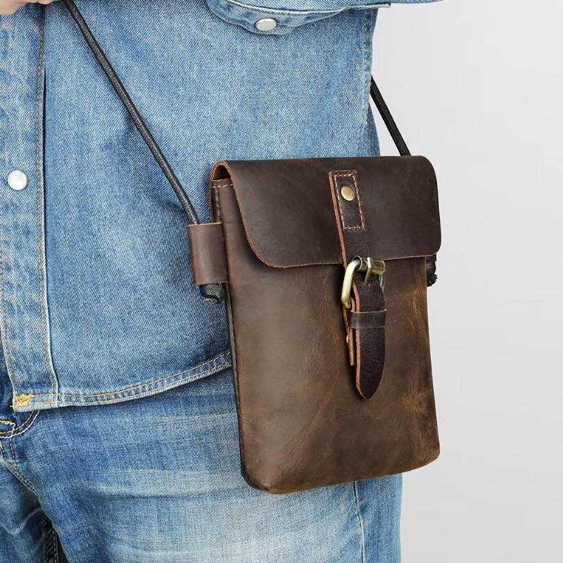 Schoudertassen Heren Luxe Crazy Horse Leren Crossbodytas - Koffie