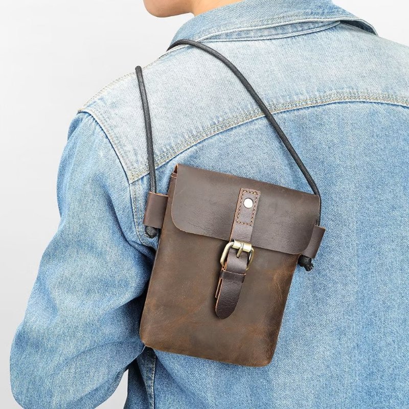 Schoudertassen Heren Luxe Crazy Horse Leren Crossbodytas - Koffie