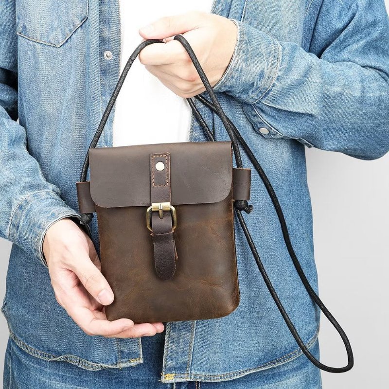 Schoudertassen Heren Luxe Crazy Horse Leren Crossbodytas - Koffie