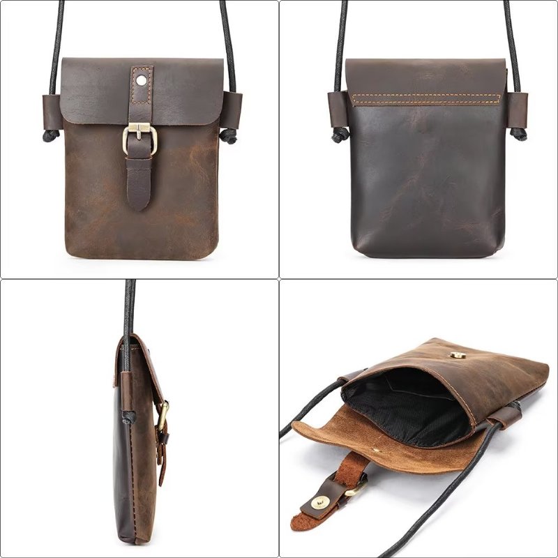 Schoudertassen Heren Luxe Crazy Horse Leren Crossbodytas - Koffie