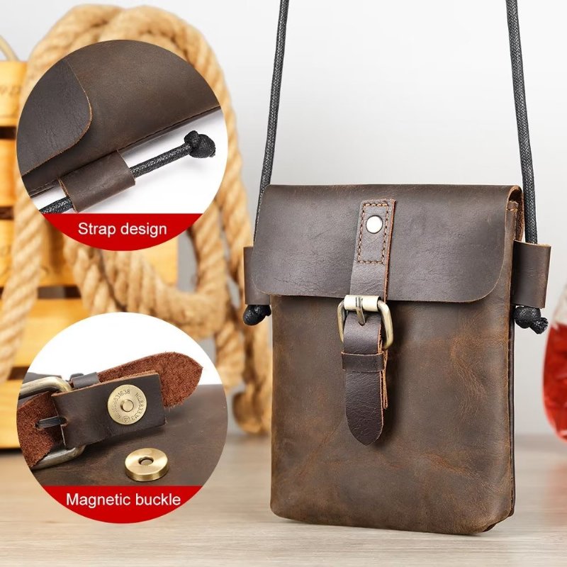 Schoudertassen Heren Luxe Crazy Horse Leren Crossbodytas - Koffie