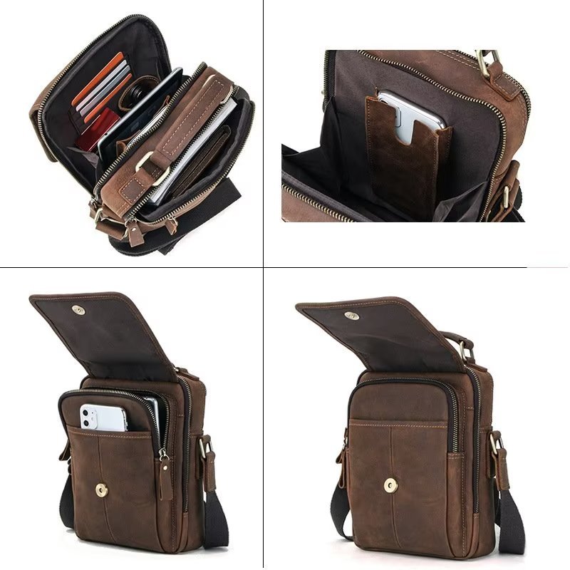 Schoudertassen Heren Luxe Crossbody-tas Crazy Horse Classic-collectie - Koffie