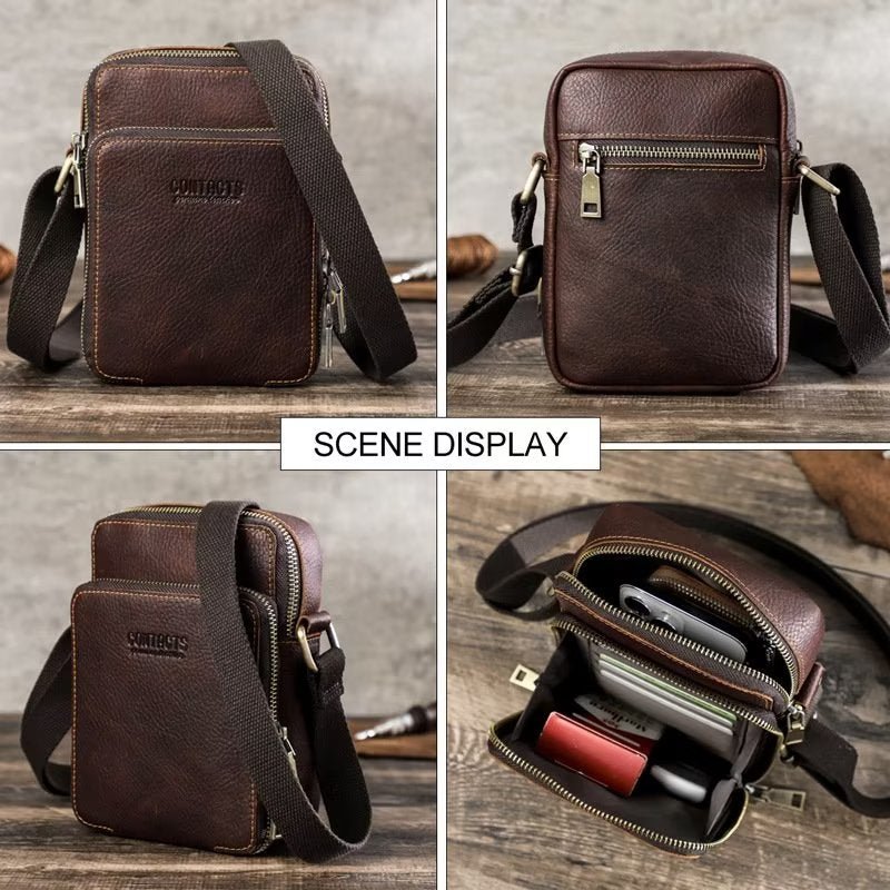 Schoudertassen Heren Luxe Crossbody-tas Crazy Horse-collectie - Koffie