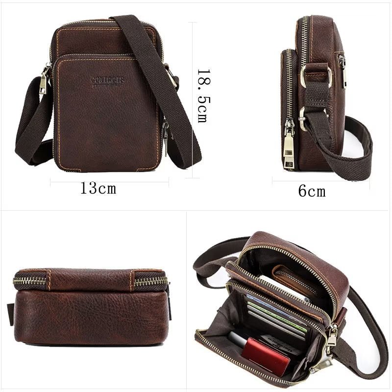 Schoudertassen Heren Luxe Crossbody-tas Crazy Horse-collectie - Koffie