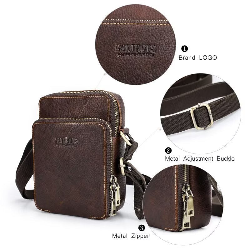 Schoudertassen Heren Luxe Crossbody-tas Crazy Horse-collectie - Koffie