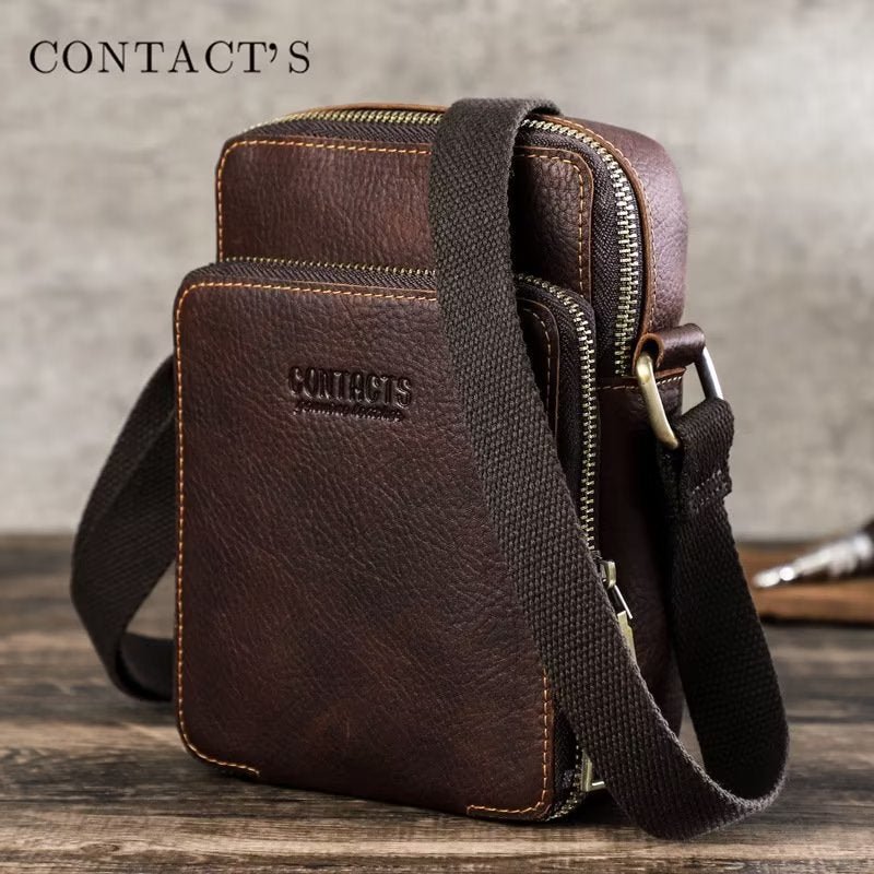 Schoudertassen Heren Luxe Crossbody-tas Crazy Horse-collectie - Koffie