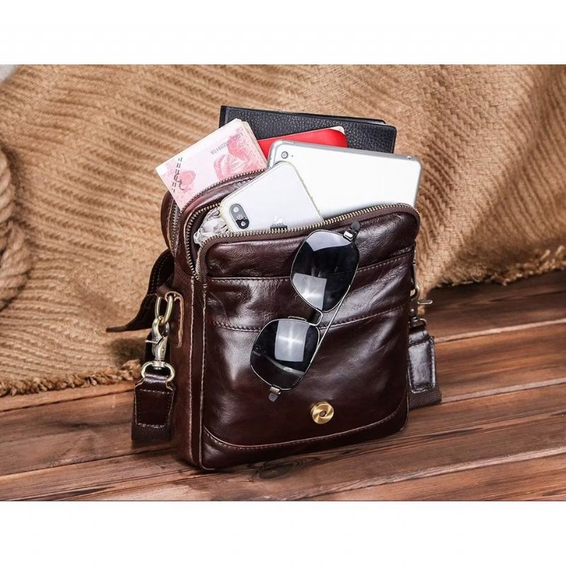 Schoudertassen Heren Luxe Crossbody-tas Crazy Horse Rugged Collection - Koffie