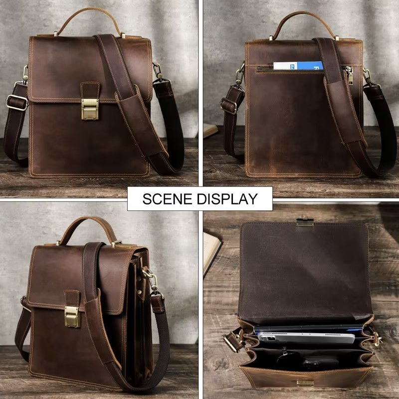 Schoudertassen Heren Luxe Crossbody-tas Crazy Horse Vintage-collectie - Koffie