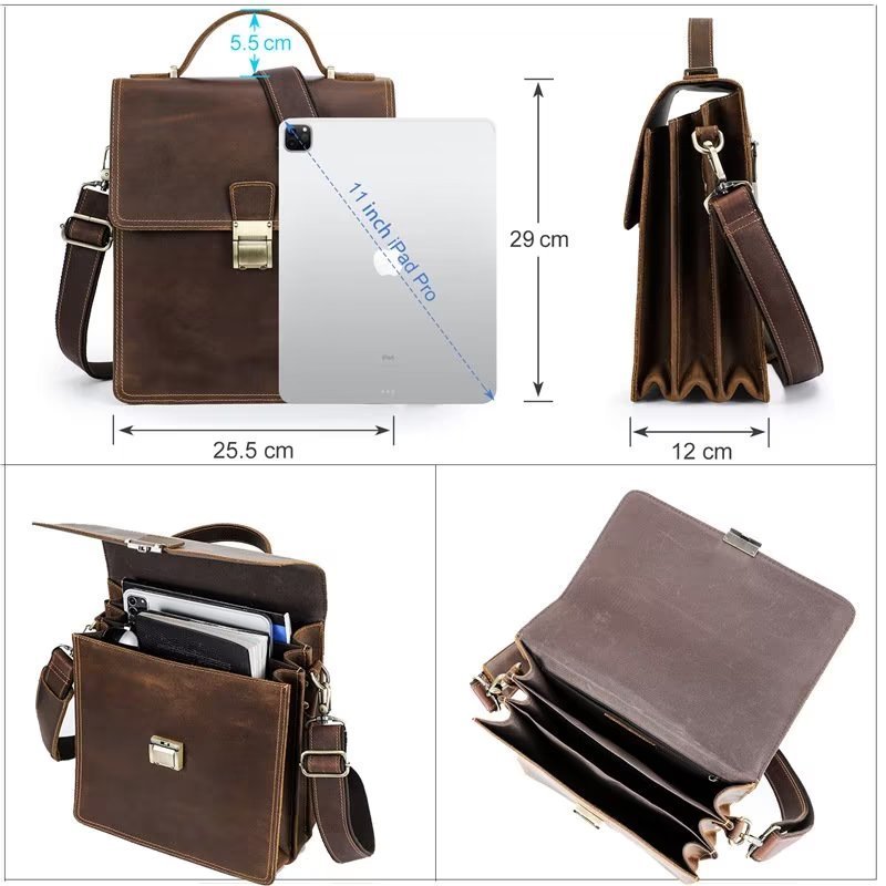 Schoudertassen Heren Luxe Crossbody-tas Crazy Horse Vintage-collectie - Koffie