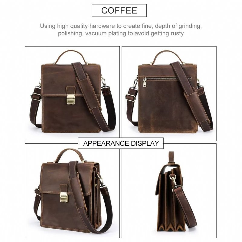 Schoudertassen Heren Luxe Crossbody-tas Crazy Horse Vintage-collectie - Koffie