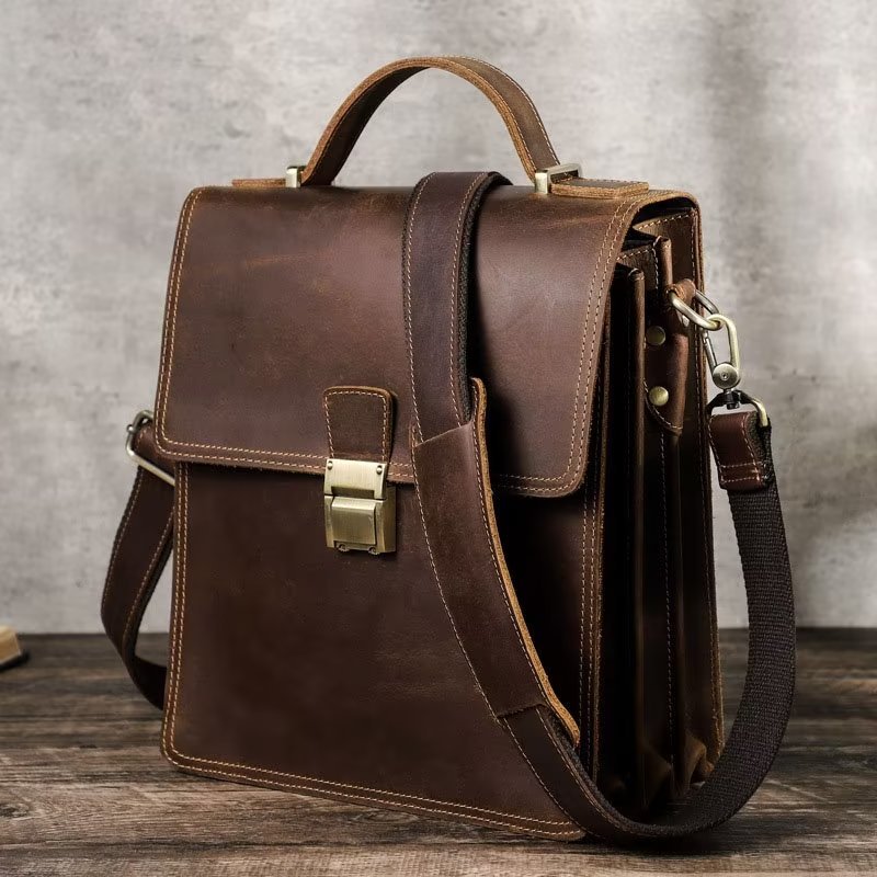 Schoudertassen Heren Luxe Crossbody-tas Crazy Horse Vintage-collectie - Koffie