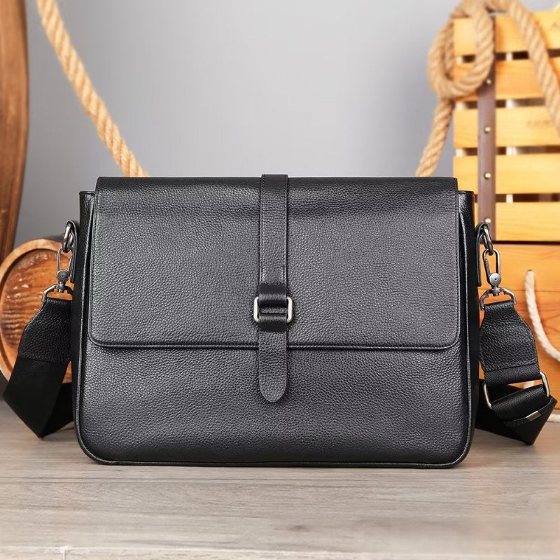 Schoudertassen Heren Luxe Crossbodytas Echt Leer Met Klep - Zwart