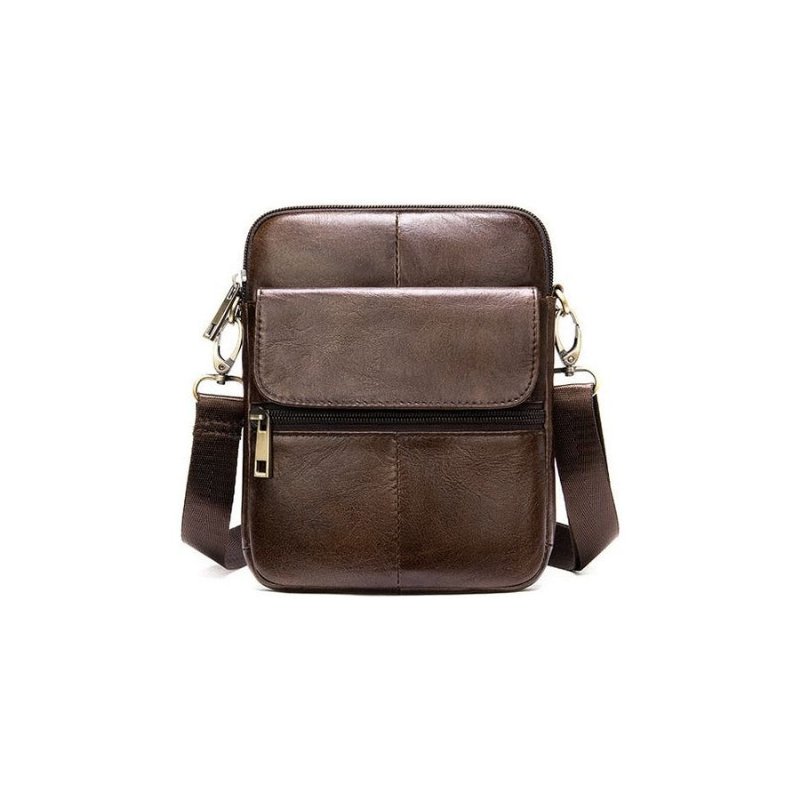 Schoudertassen Heren Luxe Exotische Leren Crossbody-tas Met Klep - Koffie