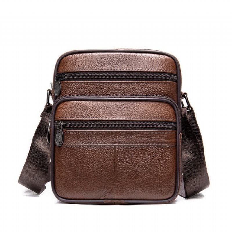 Schoudertassen Heren Luxe Exotische Leren Crossbody-tas Met Klep - Koffie