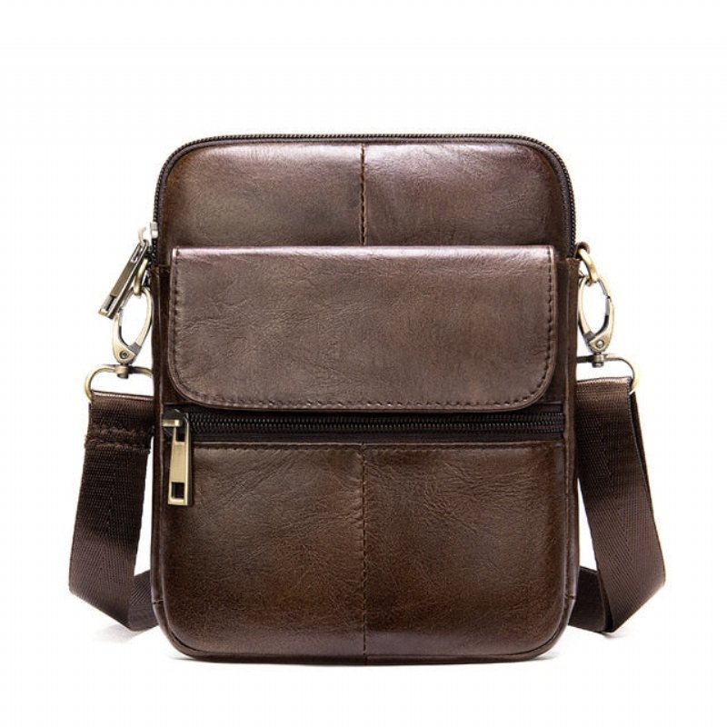 Schoudertassen Heren Luxe Exotische Leren Crossbody-tas Met Klep - Koffie 2