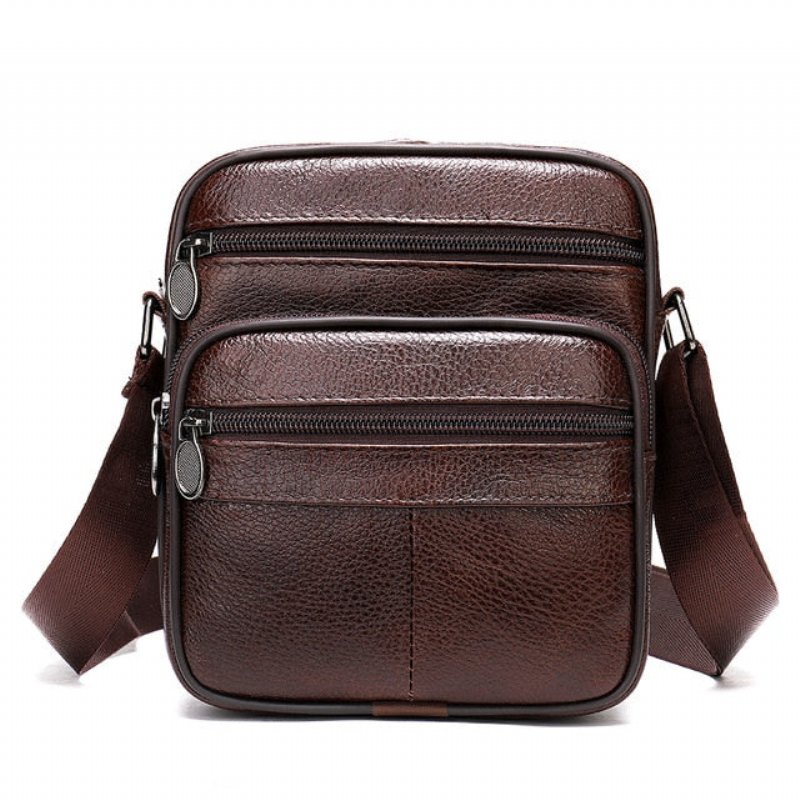 Schoudertassen Heren Luxe Exotische Leren Crossbody-tas Met Klep - Koffie 3