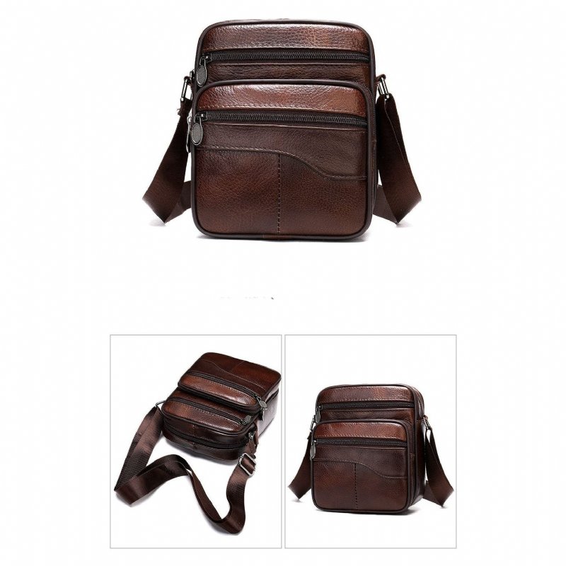 Schoudertassen Heren Luxe Exotische Leren Crossbody-tas Met Klep - Koffie 3