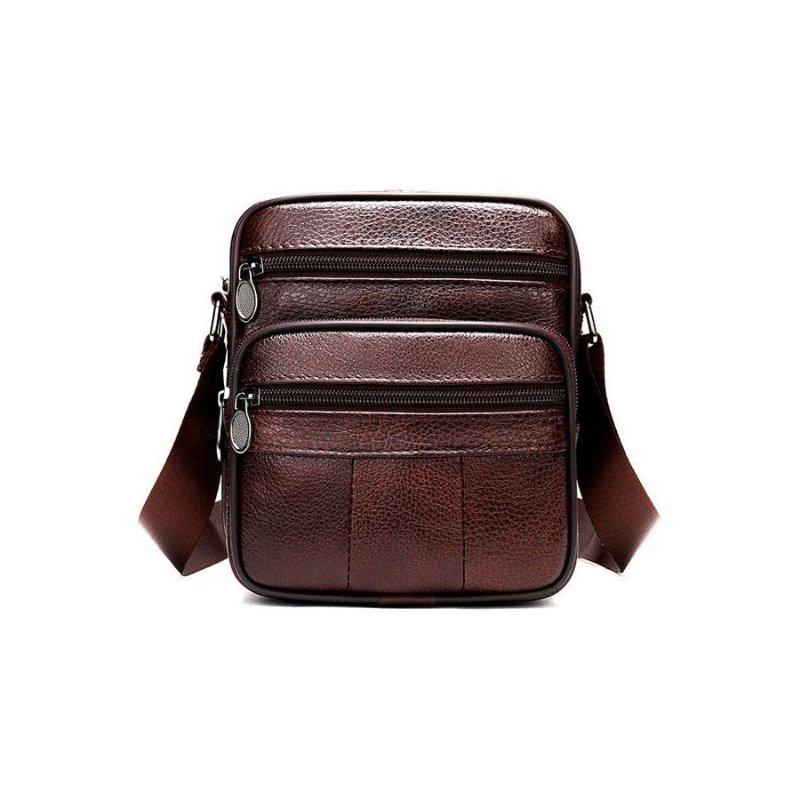 Schoudertassen Heren Luxe Exotische Leren Crossbody-tas Met Klep - Koffie 3