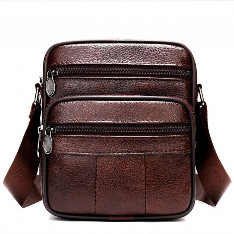 Schoudertassen Heren Luxe Exotische Leren Crossbody-tas Met Klep - Koffie 4