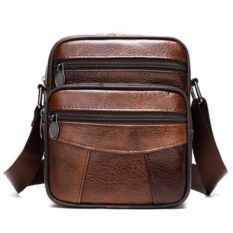 Schoudertassen Heren Luxe Exotische Leren Crossbody-tas Met Klep - Bruin