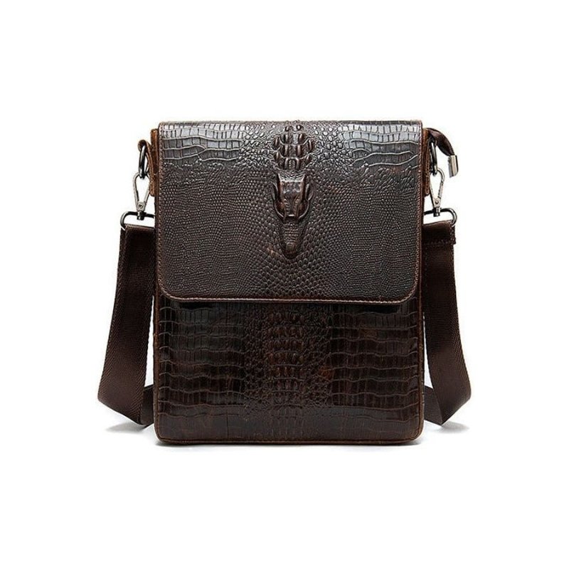 Schoudertassen Heren Luxe Krokodillenleer Crossbody Messengertas Met Klep Ritssluiting - Koffie