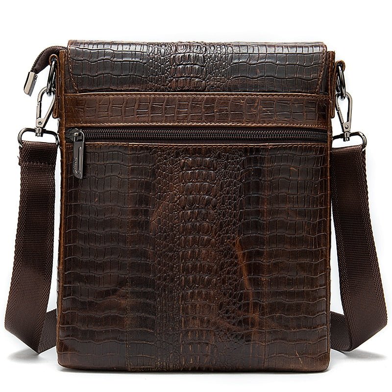 Schoudertassen Heren Luxe Krokodillenleer Crossbody Messengertas Met Klep Ritssluiting - Koffie