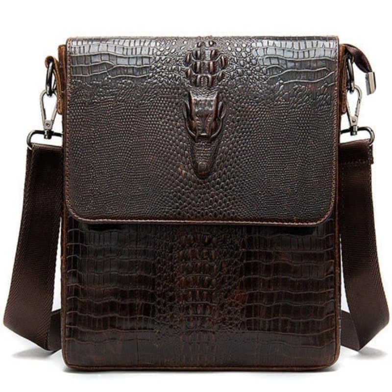 Schoudertassen Heren Luxe Krokodillenleer Crossbody Messengertas Met Klep Ritssluiting - Koffie