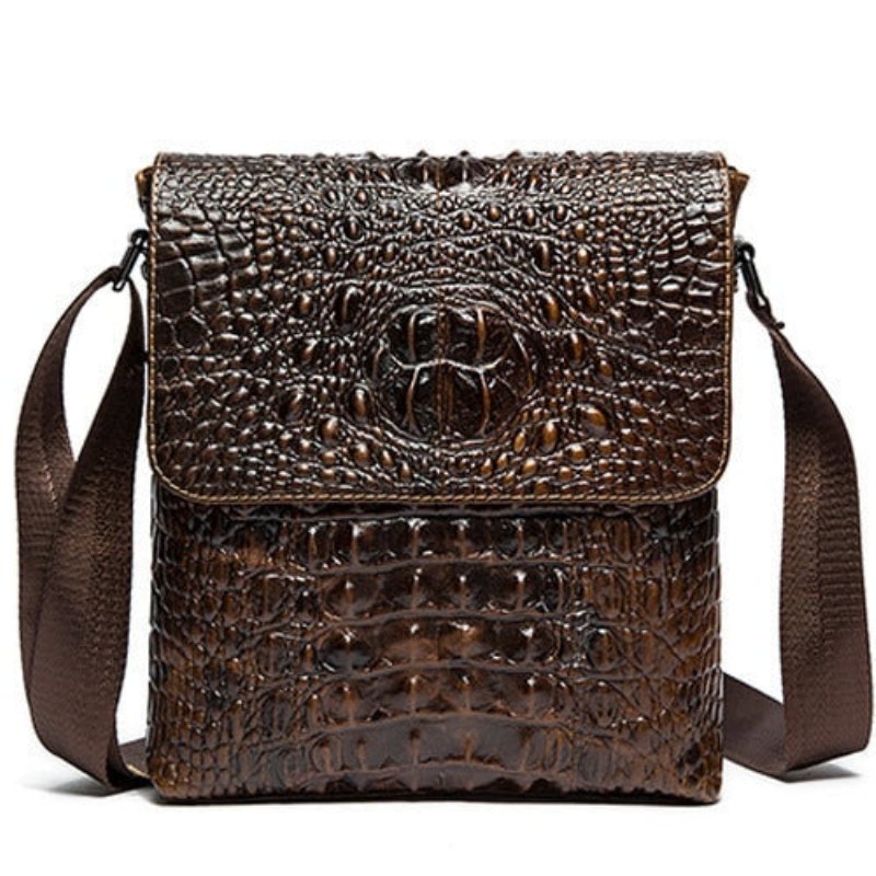 Schoudertassen Heren Luxe Krokodillenleer Crossbody Messengertas Met Klep Ritssluiting - Koffie 2