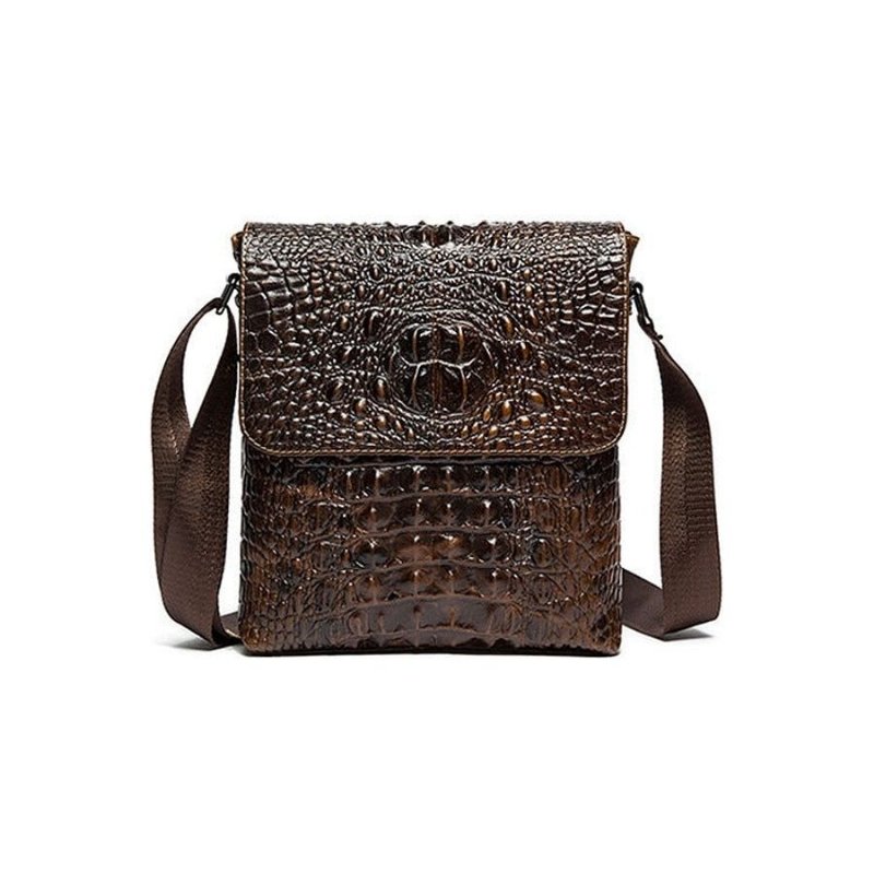 Schoudertassen Heren Luxe Krokodillenleer Crossbody Messengertas Met Klep Ritssluiting - Koffie 2