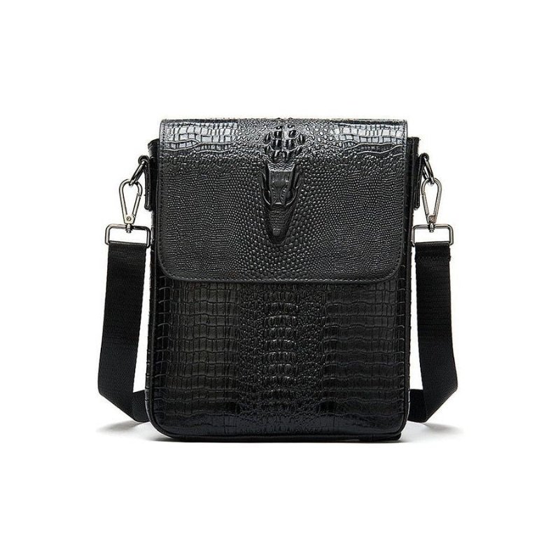 Schoudertassen Heren Luxe Krokodillenleer Crossbody Messengertas Met Klep Ritssluiting - Zwart