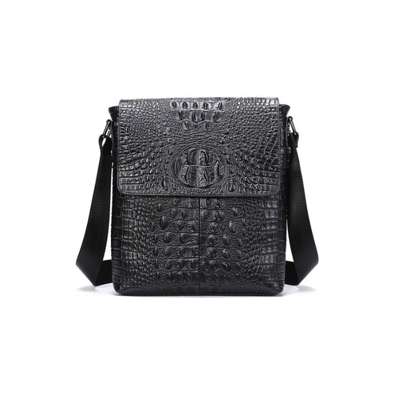 Schoudertassen Heren Luxe Krokodillenleer Crossbody Messengertas Met Klep Ritssluiting - Zwart 2