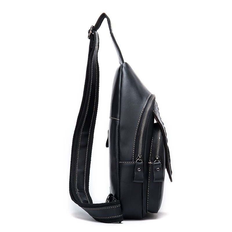 Schoudertassen Heren Luxe Krokodillenleer Sling Messenger Bag Met Ritssluiting - Zwart