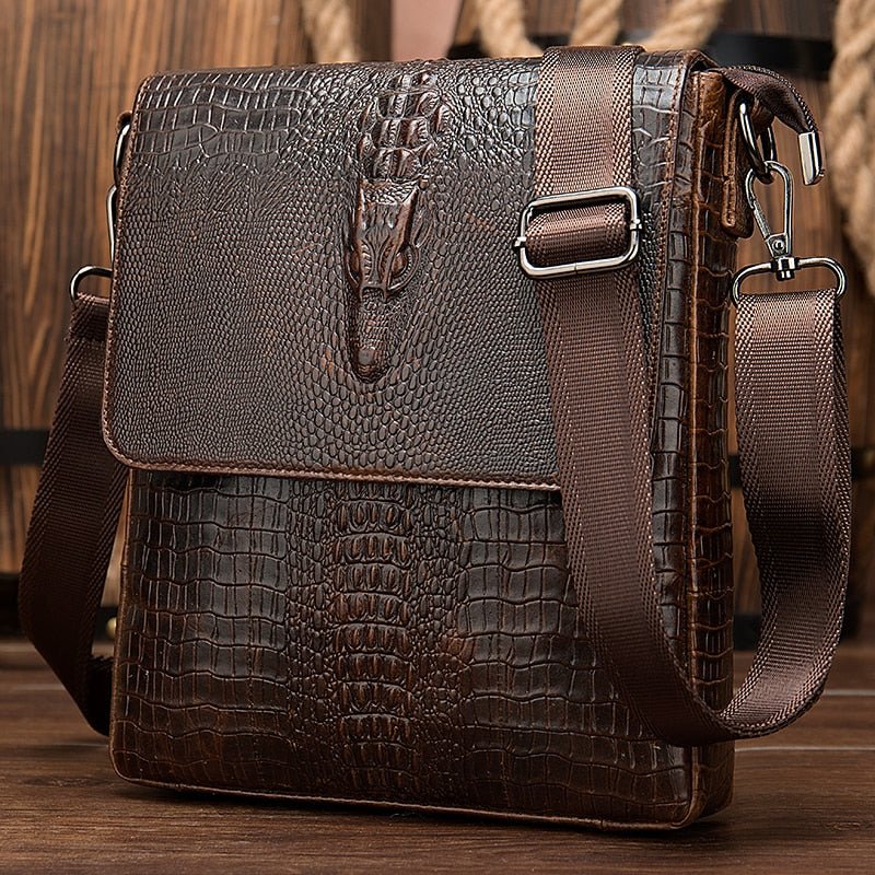 Schoudertassen Heren Luxe Krokodillenleer Vintage Cross-body Schoudertas - Koffie