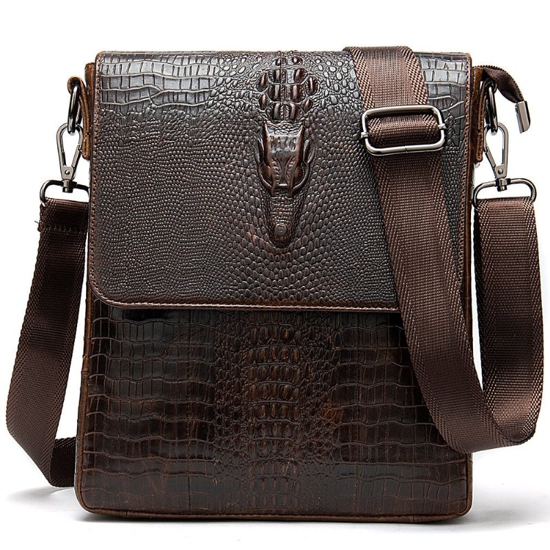 Schoudertassen Heren Luxe Krokodillenleer Vintage Cross-body Schoudertas - Koffie