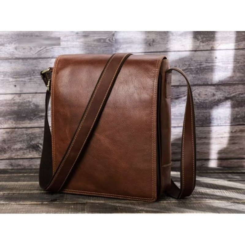 Schoudertassen Heren Luxe Lederen Compacte Crossbodytas Met Flap - Koffie