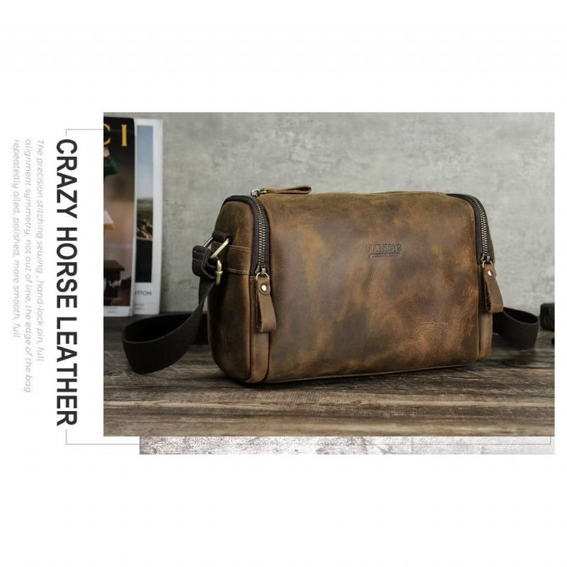 Schoudertassen Heren Luxe Lederen Klassieke Crossbodytas Met Flap - Koffie