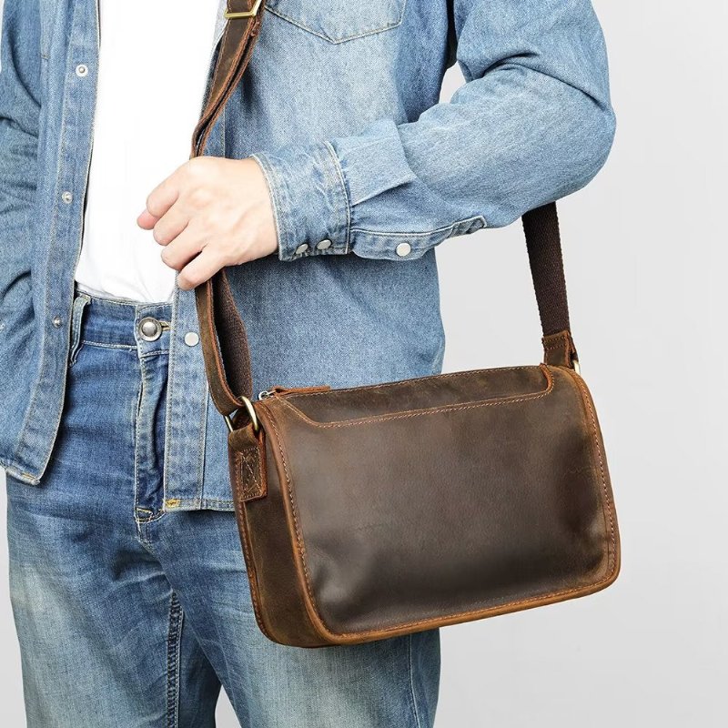 Schoudertassen Heren Luxe Lederen Klassieke Crossbodytas Met Klep - Koffie