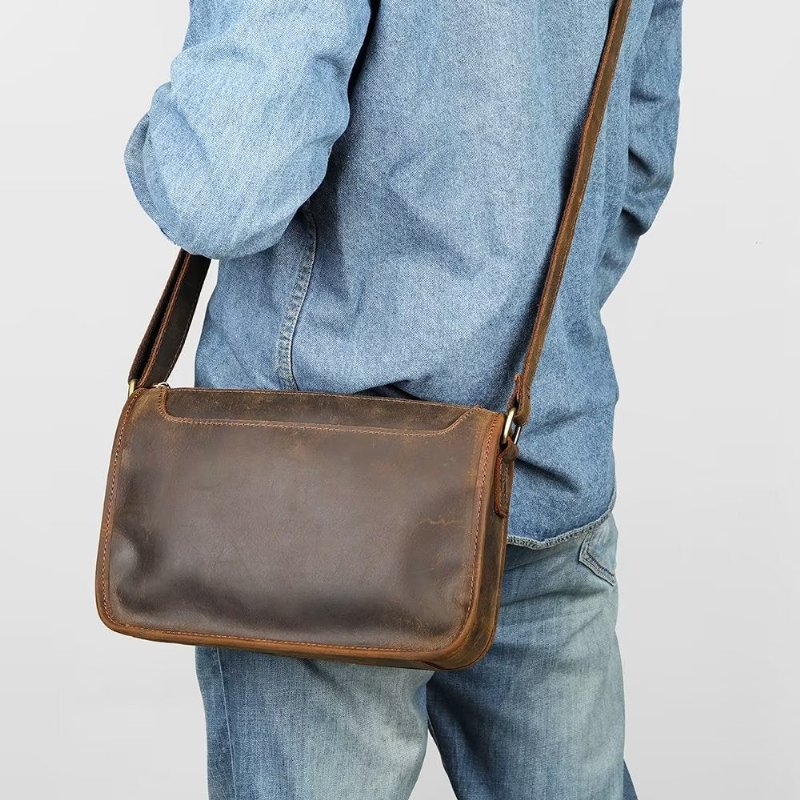 Schoudertassen Heren Luxe Lederen Klassieke Crossbodytas Met Klep - Koffie