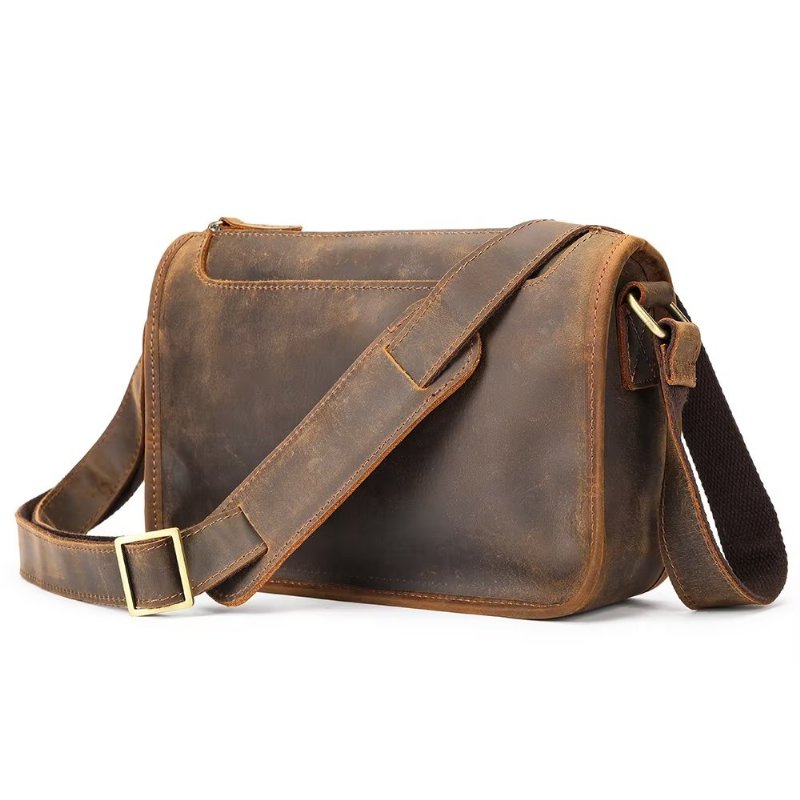 Schoudertassen Heren Luxe Lederen Klassieke Crossbodytas Met Klep - Koffie