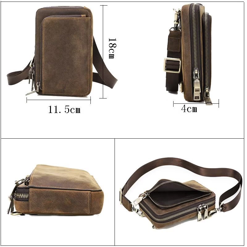 Schoudertassen Heren Luxe Lederen Vintage Crossbodytas Met Klep - Koffie