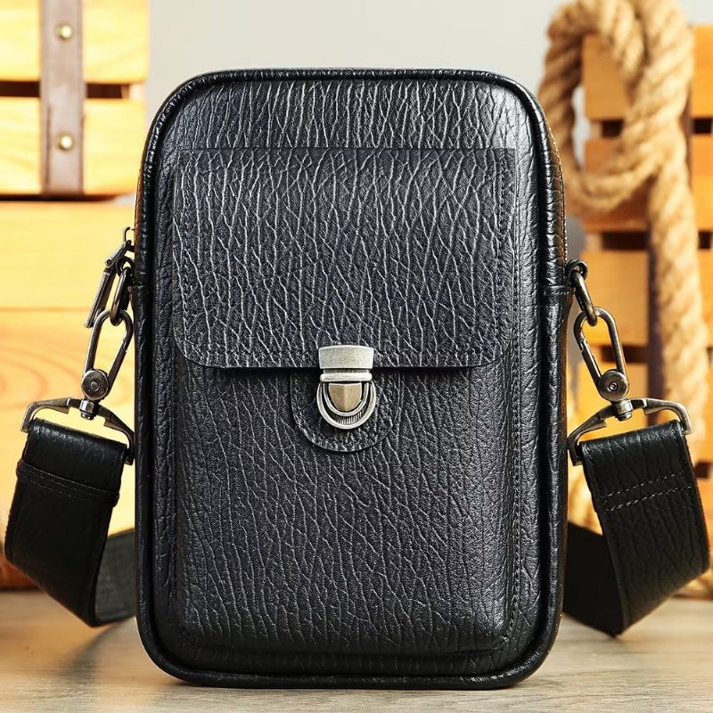 Schoudertassen Heren Luxe Lederen Vintage Crossbodytas Met Klep - Zwart