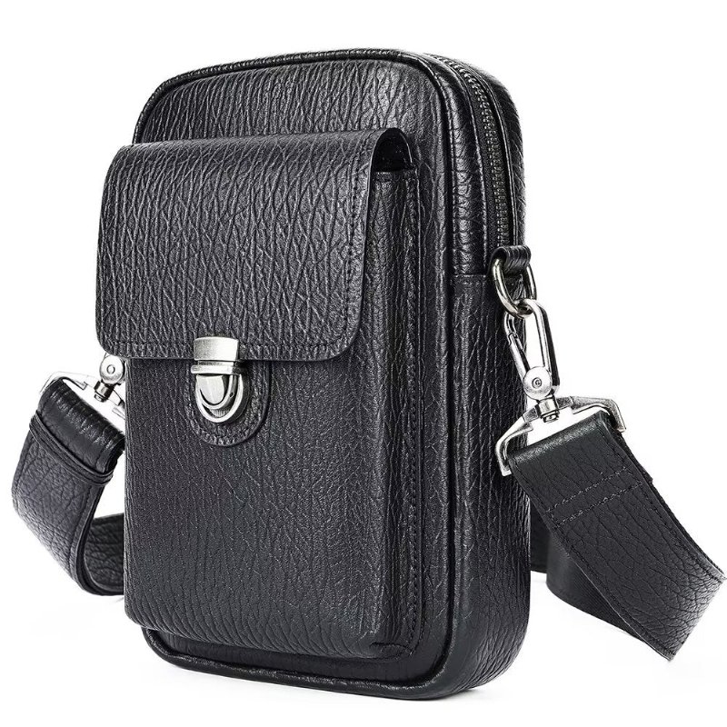 Schoudertassen Heren Luxe Lederen Vintage Crossbodytas Met Klep - Zwart