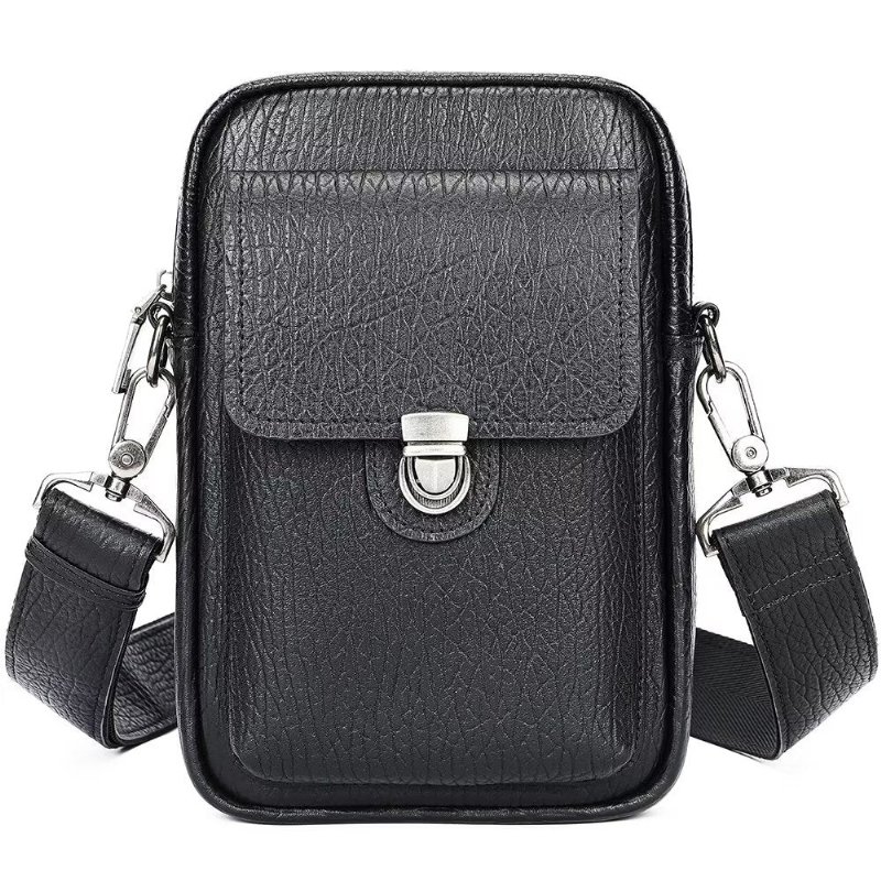 Schoudertassen Heren Luxe Lederen Vintage Crossbodytas Met Klep - Zwart